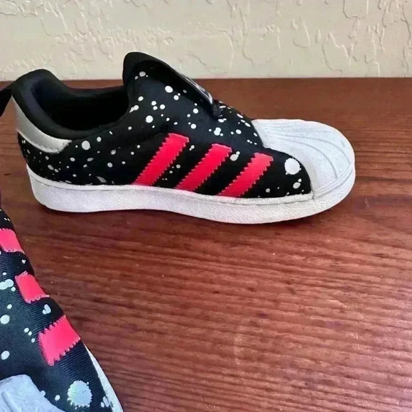Adidas Toddler Superstar Ortholite Fitfoam Shoes Black Red Stripes - Picture 3 of 11